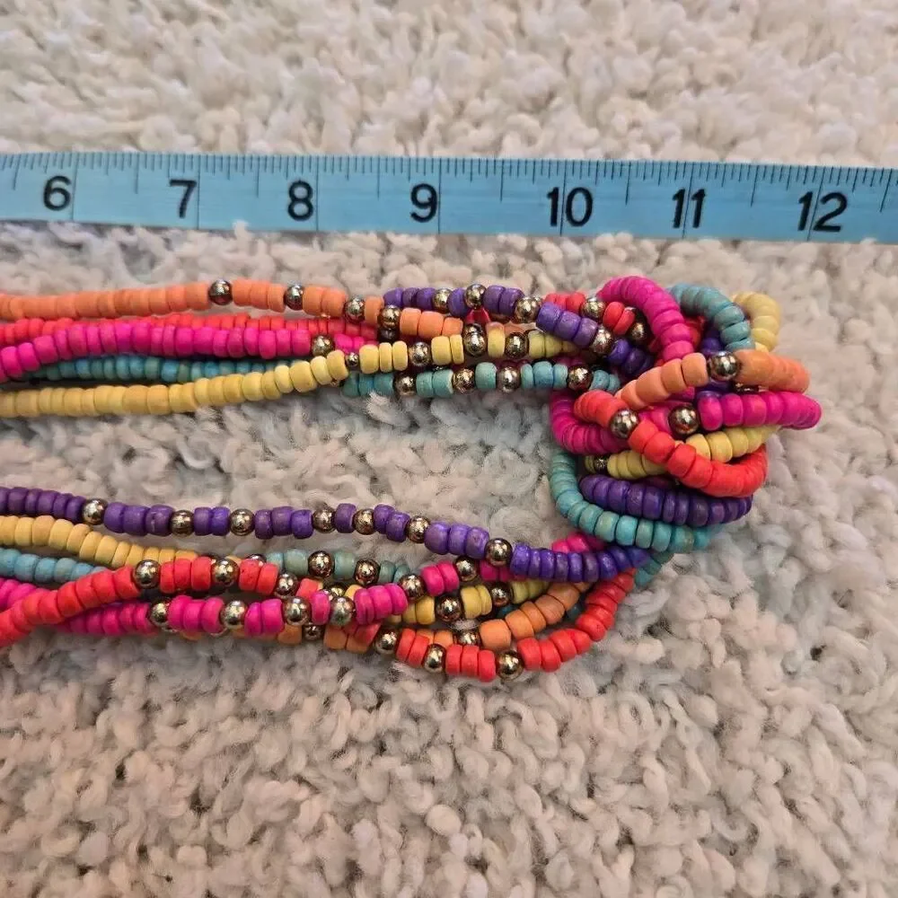 Colorful Wood Bead Multi Strand Necklace